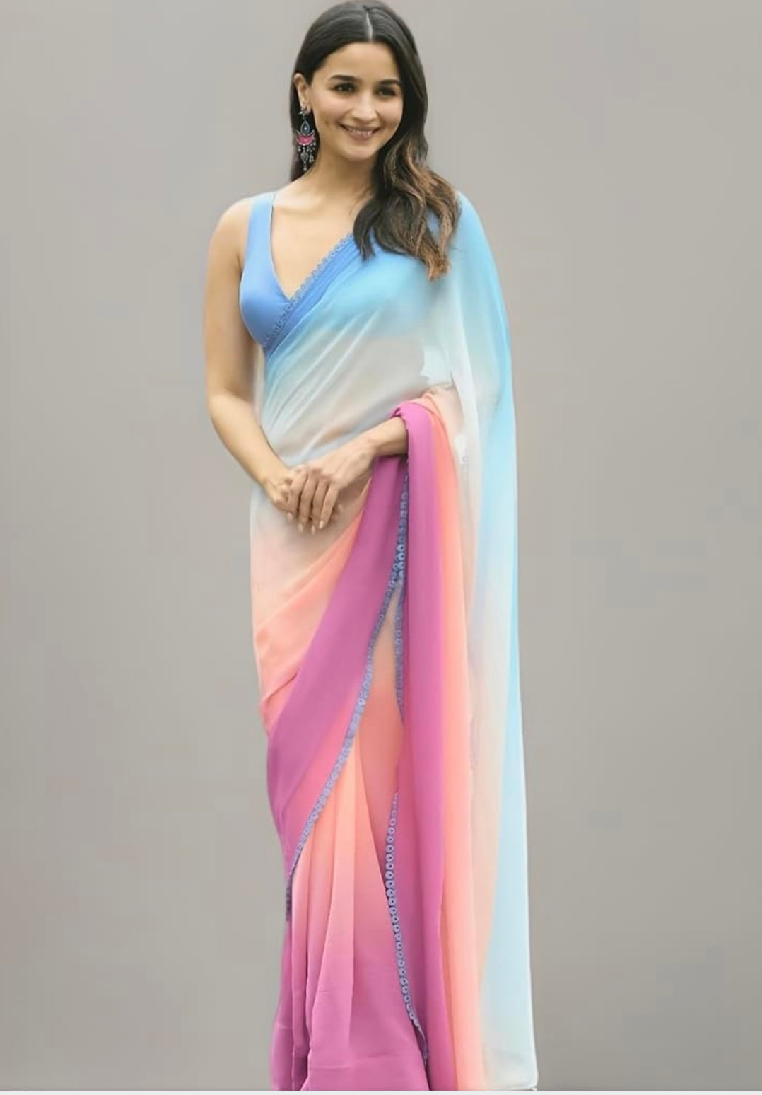 Indian Chiffon Saree Fancy Lace Border